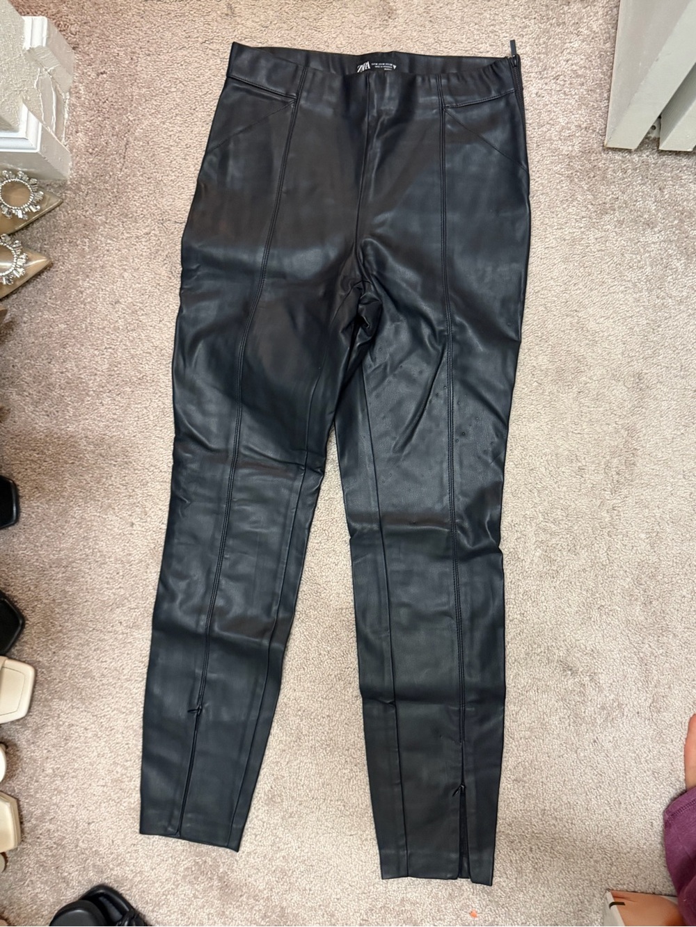 Zara Black Faux Leather Skinny Pants